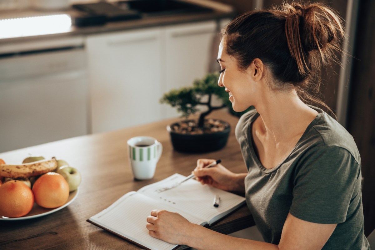 Frau sitzt am Tisch und schreit eine To-Do-Liste