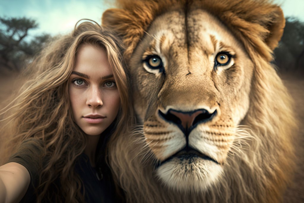 Löwe mit Frau