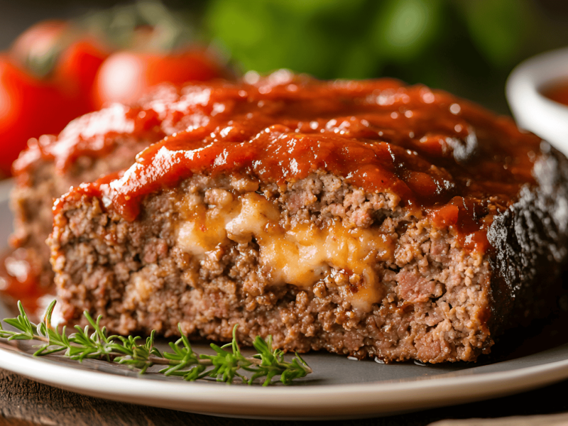 Hackbraten mit Käse in der Mitte.
