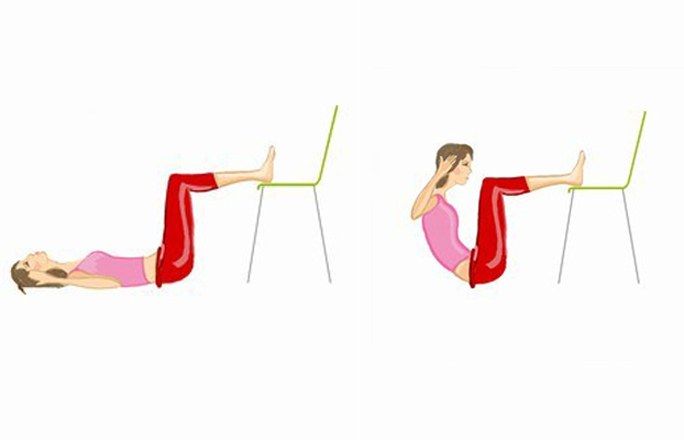 Übung für einen flachen Bauch: Crunches mit Stuhl