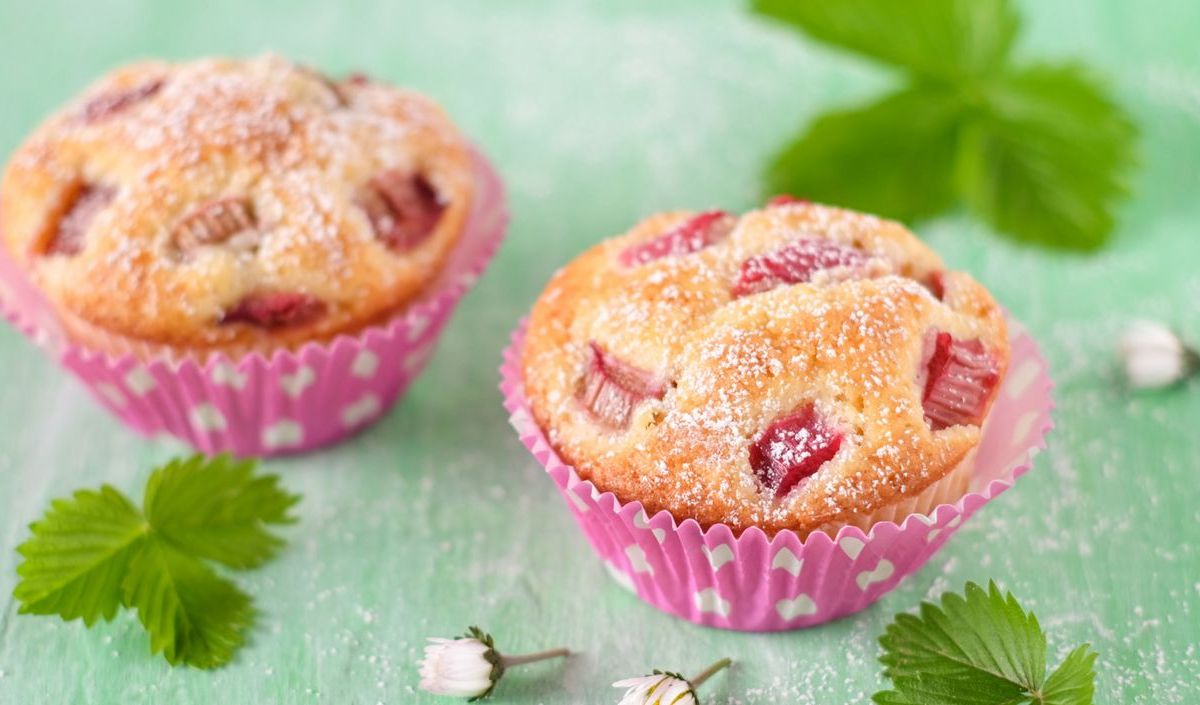 Rhabarber Muffins in rosa Förmchen