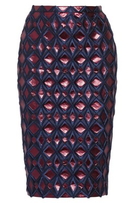 blau-roter Bleistift-Rock mit Lasercut von Burberry Prorsum, 750 &#x20AC;, gesehen bei net-a-porter.com