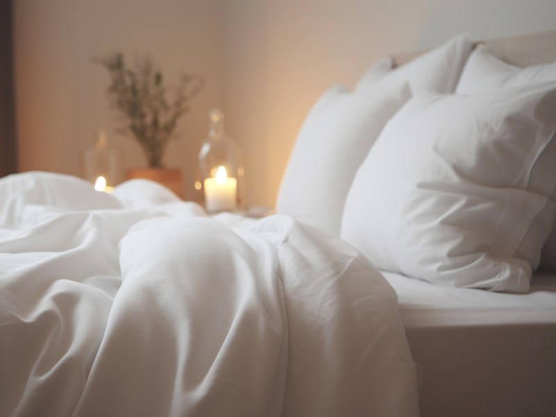 Ein frisch bezogenes Bett mit weißer Bettwäsche