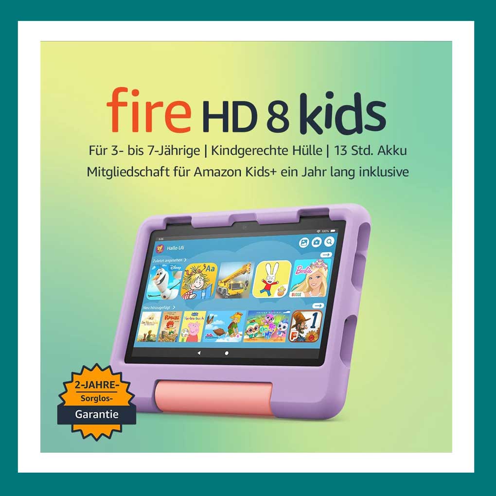 Spare am heutigen Amazon Prime Day 2023 beim Kauf des neuen Fire HD 8 Kids-Tablet 50 % und zahle nur 79,99 € statt 159,99€.
