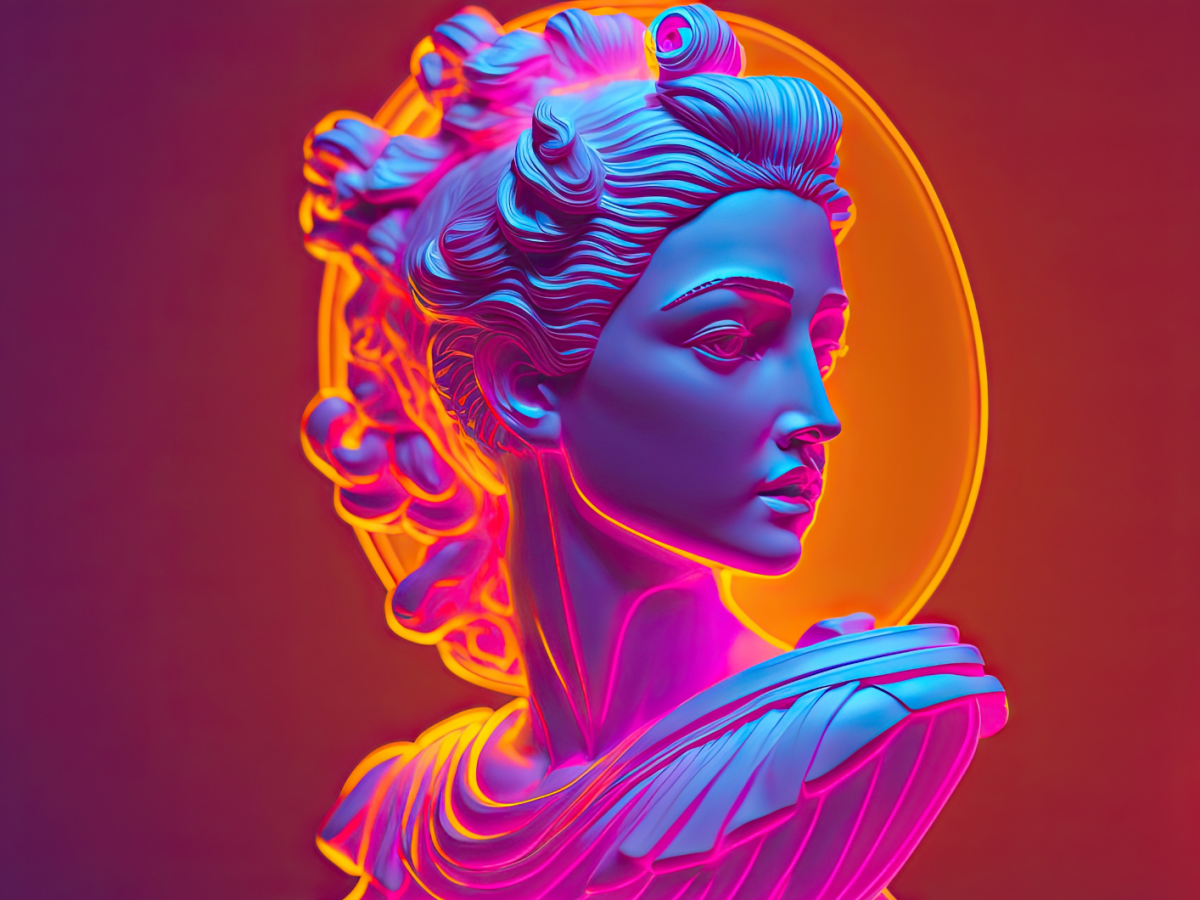 Griechische G&ouml;ttin in bunt leuchtenden Farben.