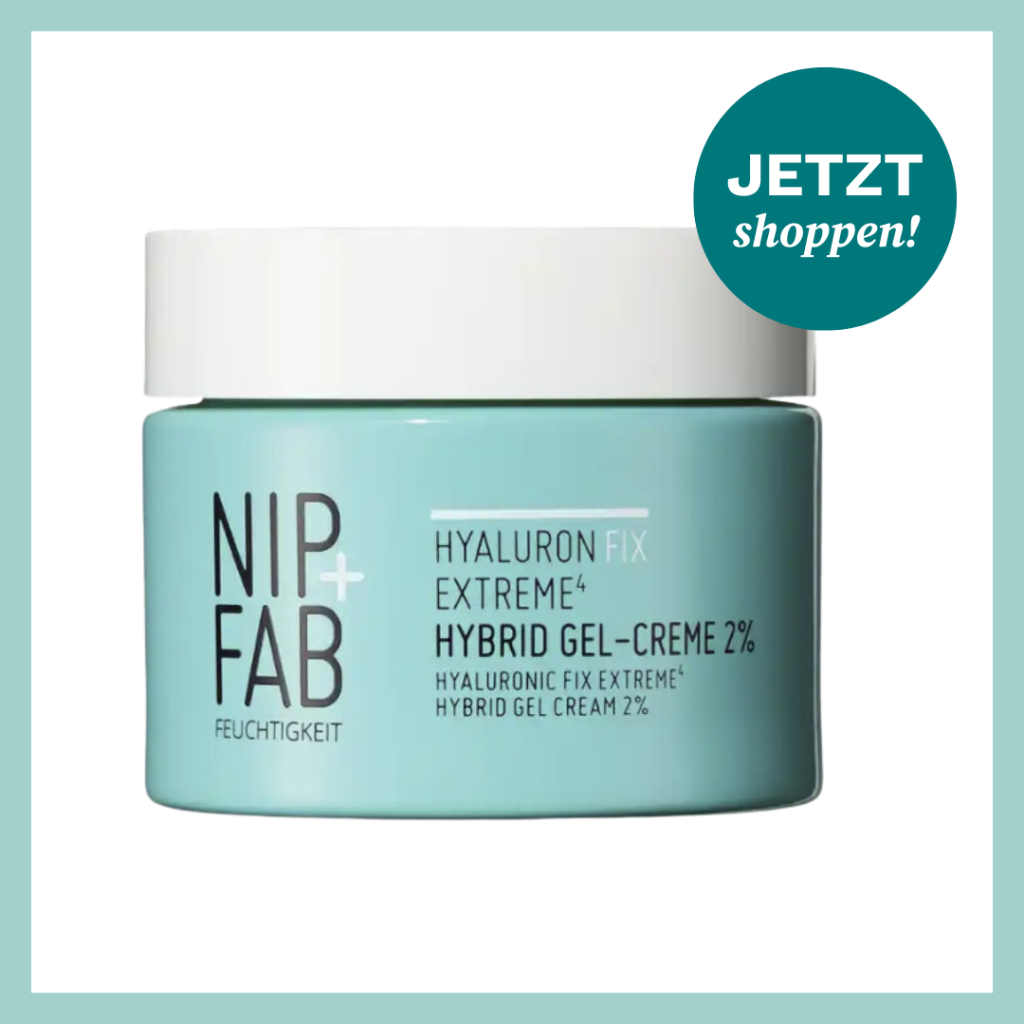 Gesichtscreme mit Hyaluronsäure in hellblauem Tiegel.