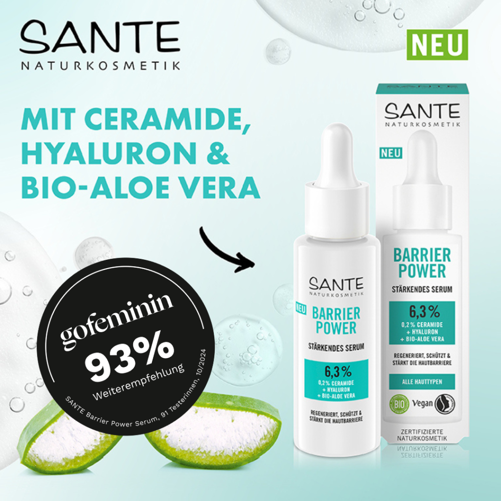 Testsiegel des Produkttests des Serums von Sante.