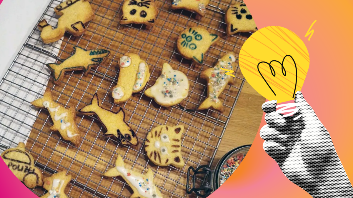 Plätzchen verziert mit Glühlampe als Symbol für Idee