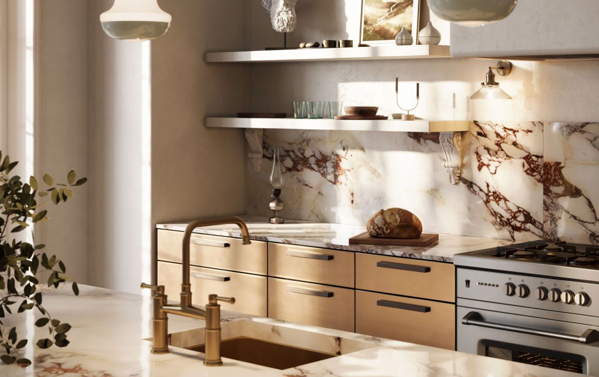 Edel aussehende Küche mit Marmor-Optik