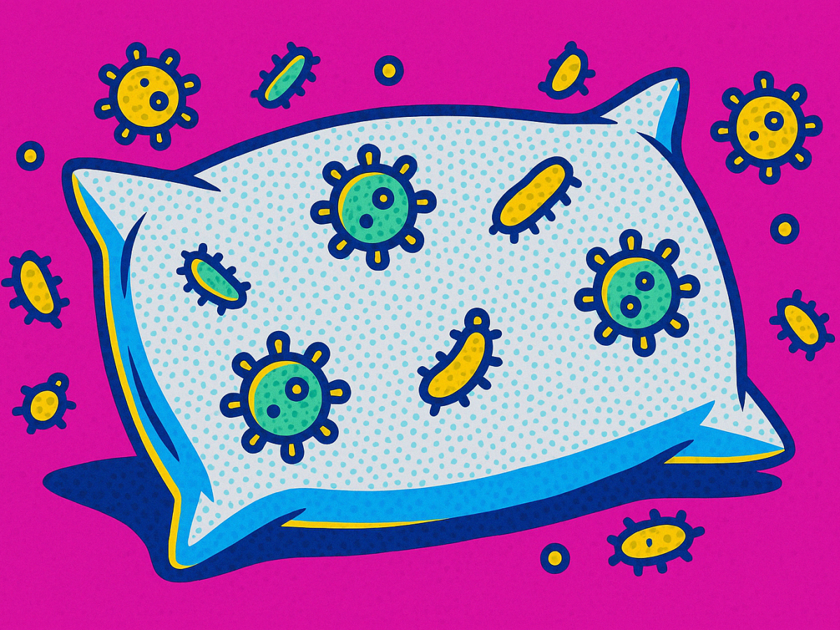 Pop Art Bild eines Kopfkissens mit Keimen darauf