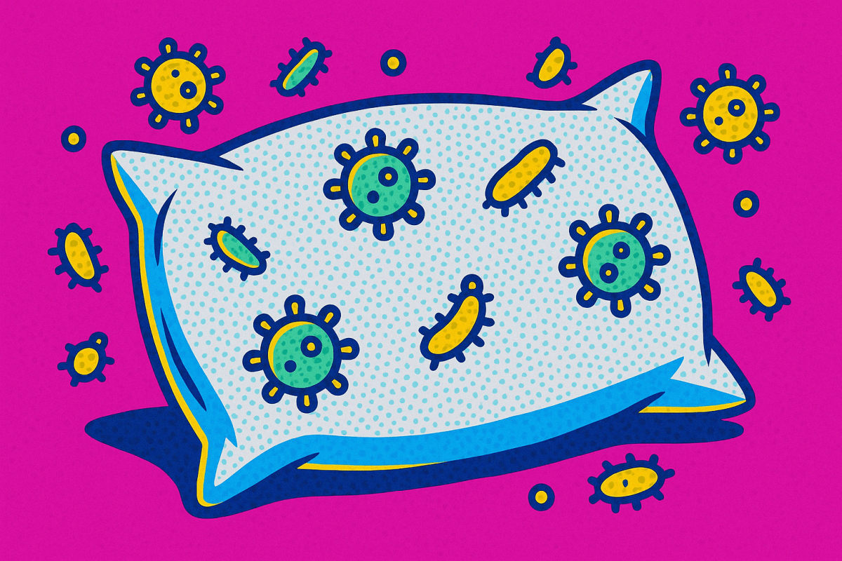 Pop Art Bild eines Kopfkissens mit Keimen darauf