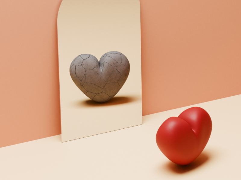 Ein Herz, das in den Spiegel schau - Grafik