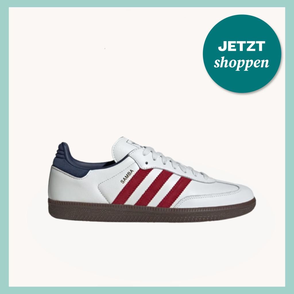 Originals Samba OG Schuh in Weiß mit roten und blauen Elementen