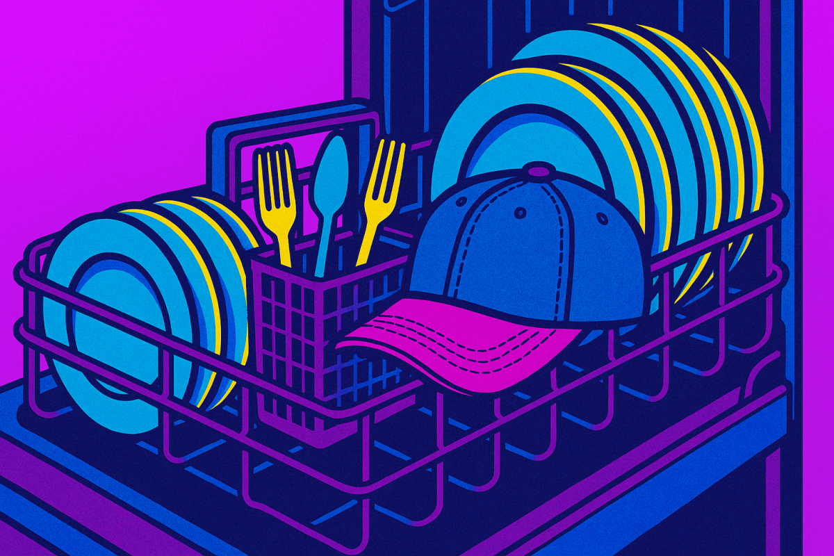 Pop Art Bild mit Spülmaschine darin Basecap