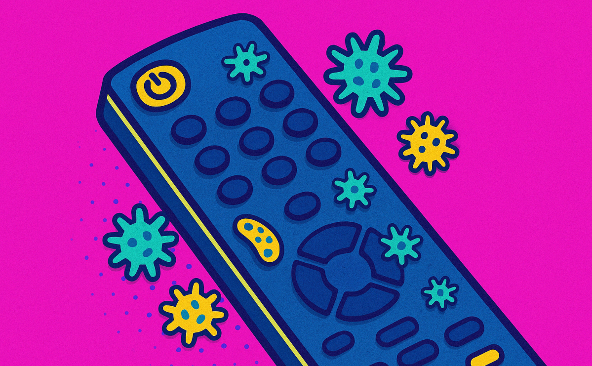 Pop Art Bild einer Fernbedienung mit Keimen