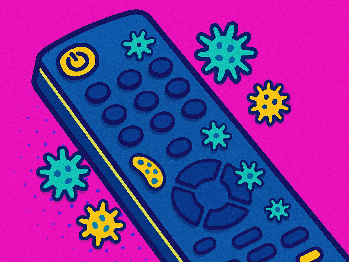 Pop Art Bild einer Fernbedienung mit Keimen