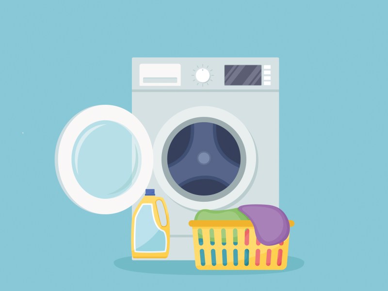 Zeichnung Waschmaschine auf blauem Hintergrund