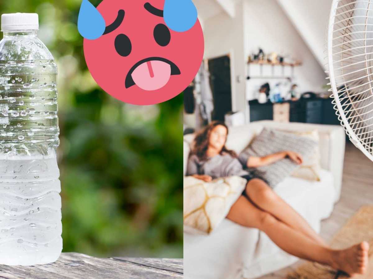 Gek&uuml;hlte Flasche in einer hei&szlig;en Wohnung, Hitzewelle Sommer