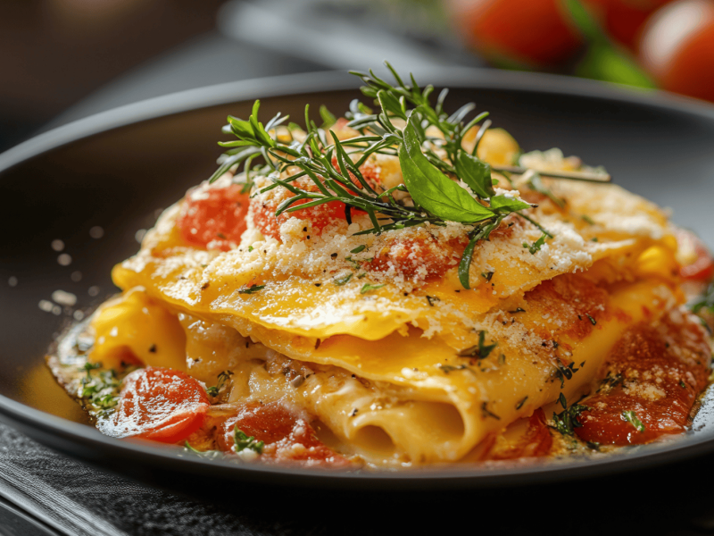 Sommer-Lasagne, die nicht &uuml;berbacken wurde.