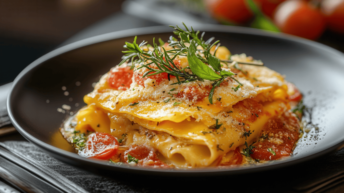 Sommer-Lasagne, die nicht überbacken wurde.