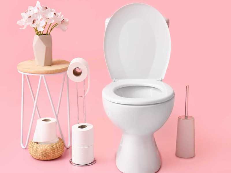 Toilette vor einem rosa Hintergrund