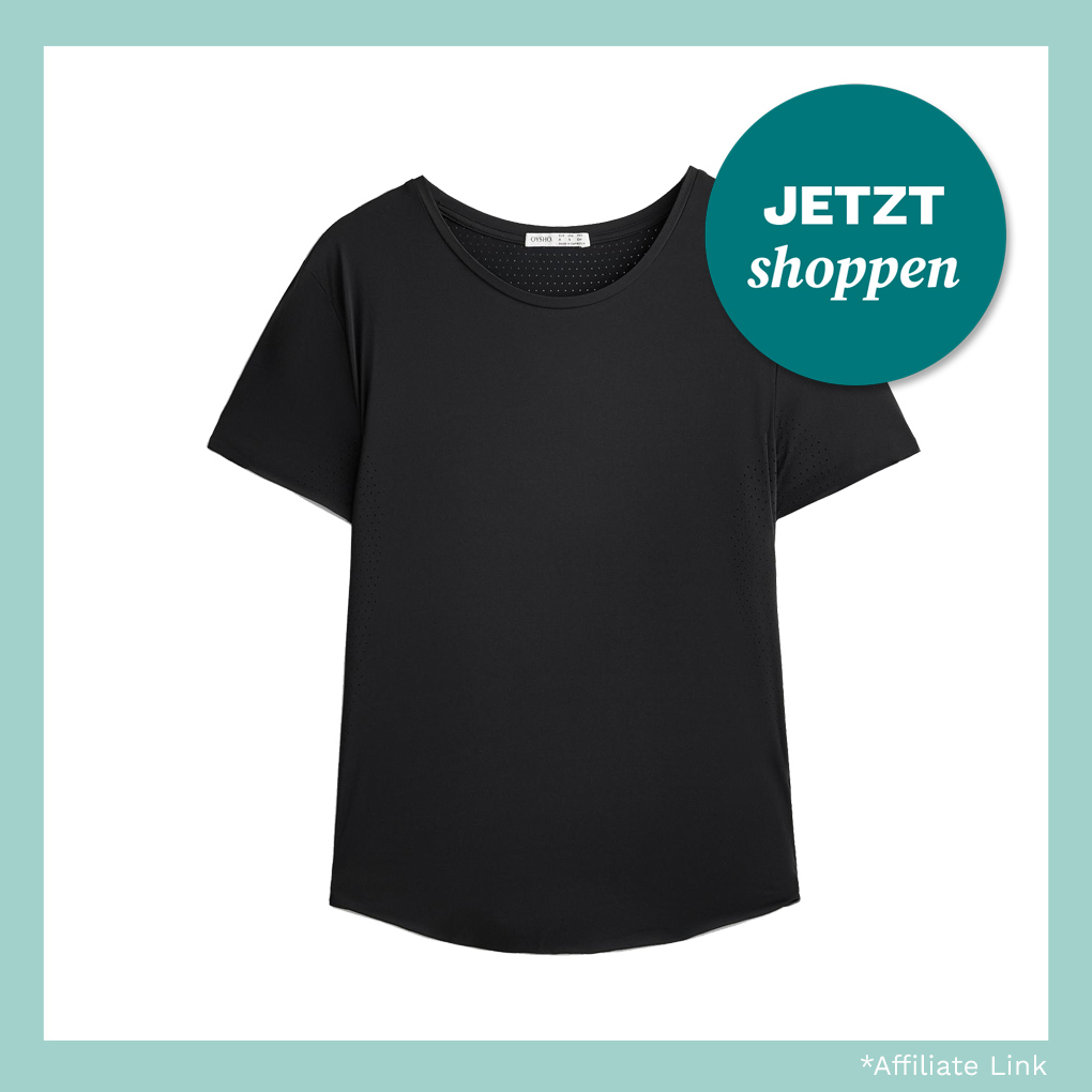 Schwarzes, kurz&auml;rmeliges Oberteil aus Funktionsstoff mit Mikroperforation von Oysho