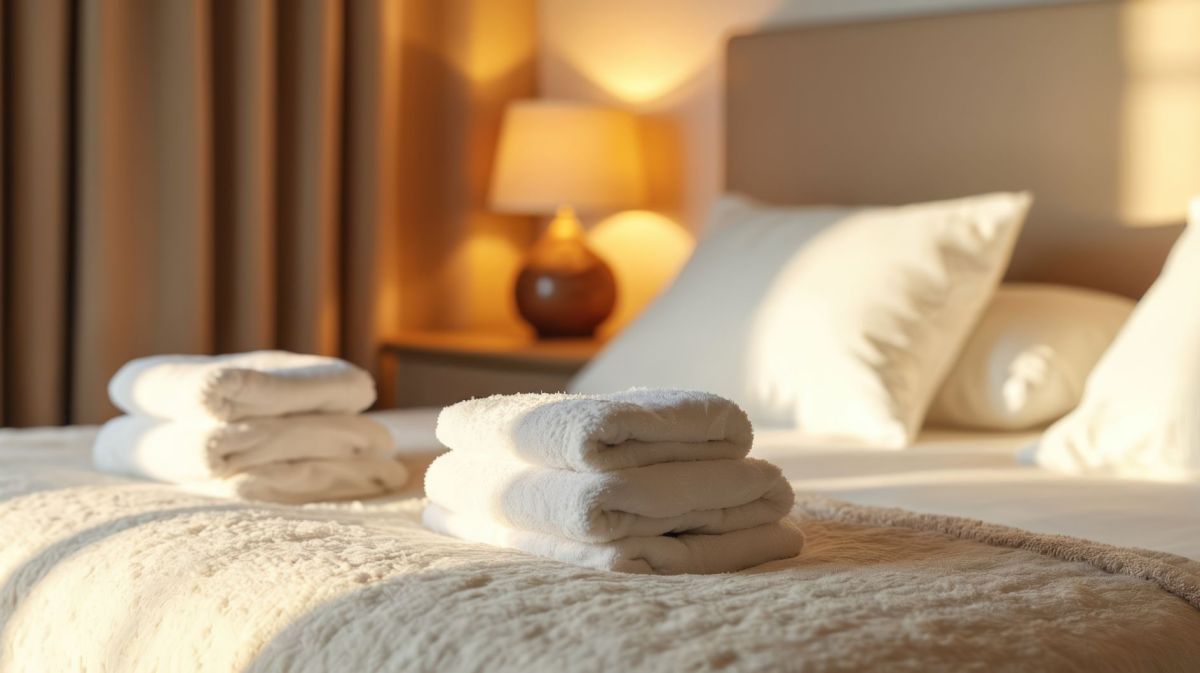 Hotelbett mit frischen Handtüchern