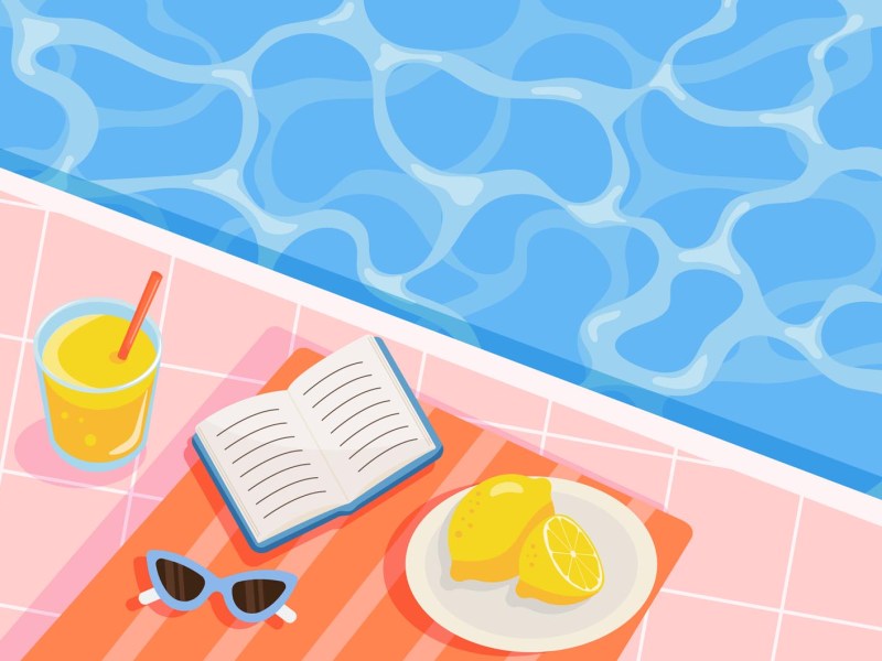 Grafik von einem Buch, das am Poolrand liegt