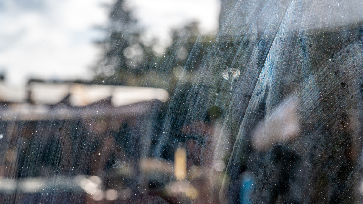 Schlieren auf geputztem Fenster.
