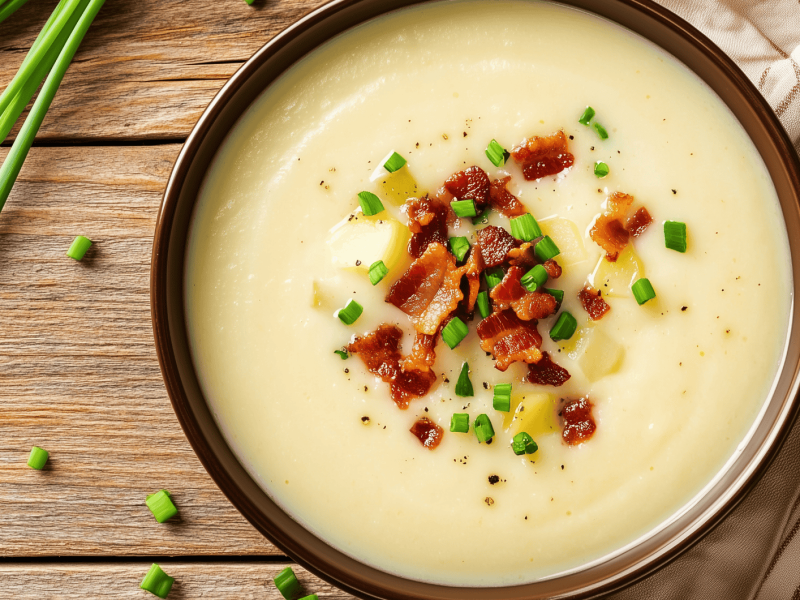 Kartoffelsuppe mit Speck und Schnittlauch.