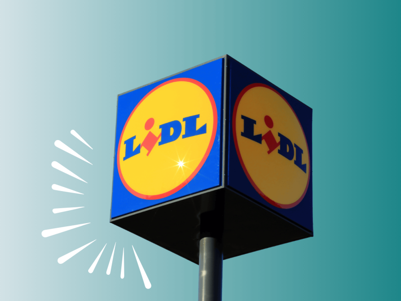 Logo von Lidl auf blauem Hintergrund.