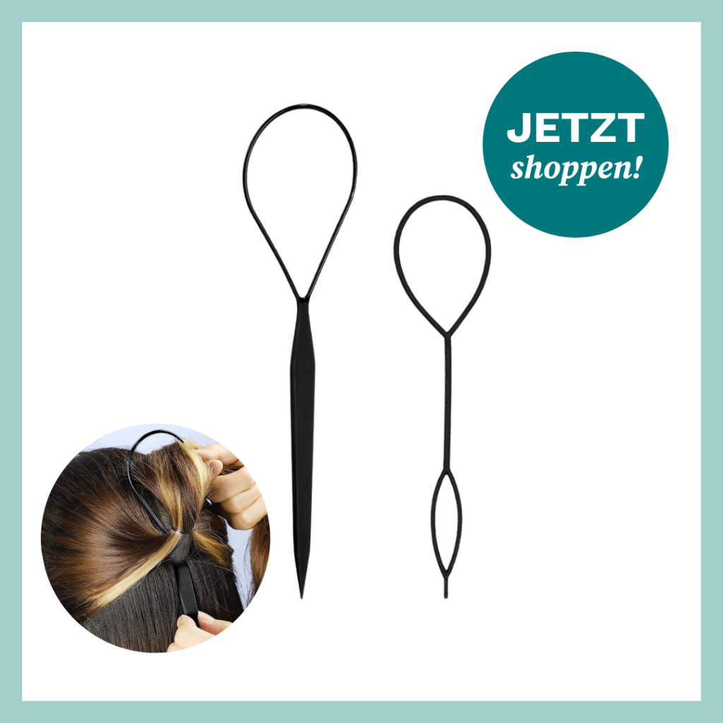 2 Styling-Helfer um einen voluminösen Pferdeschwanz zu kreieren.