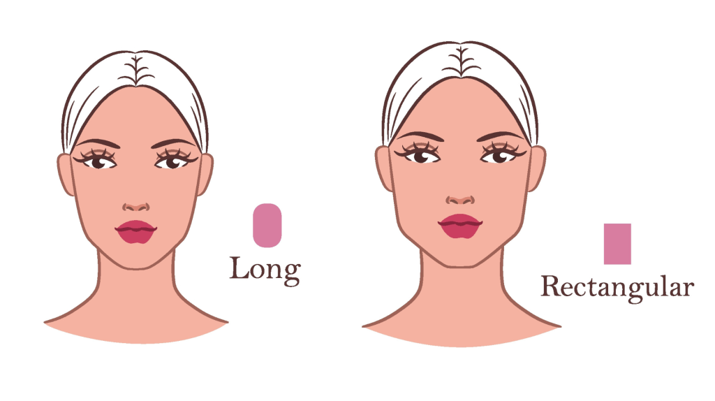 Grafik mit zwei Beispielen eines langen Gesichts und eines rechteckigen Gesichts.