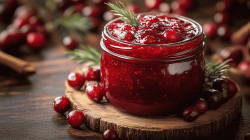 Marmelade mit Erdbeeren und Cranberries.