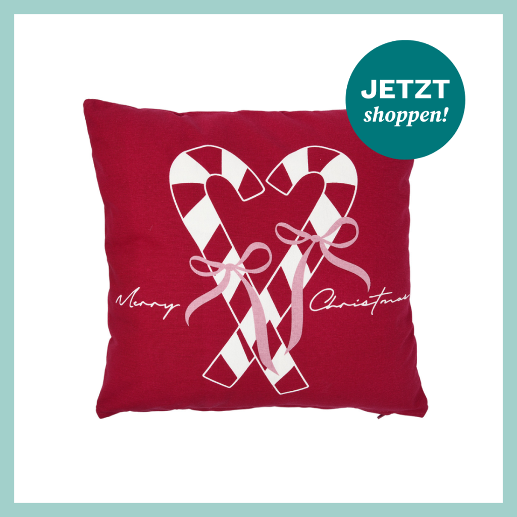 Kissenhülle mit Zuckerstangen-Motiv in Rot