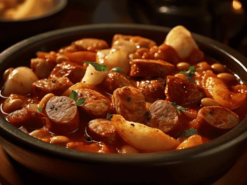 Eintopf mit Kartoffeln, Wurst und Paprika.