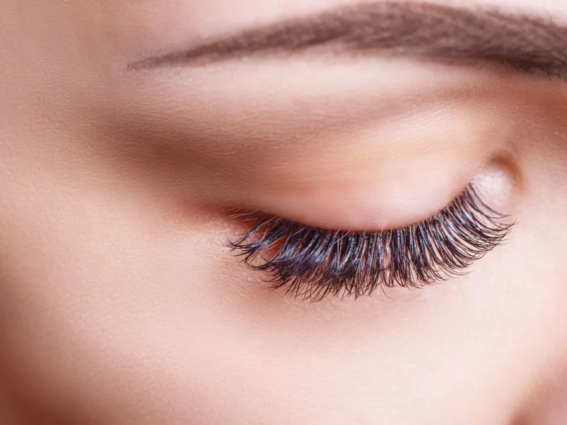 Nahaufnahme eines geschlossenen Auges mit langen Wimpern
