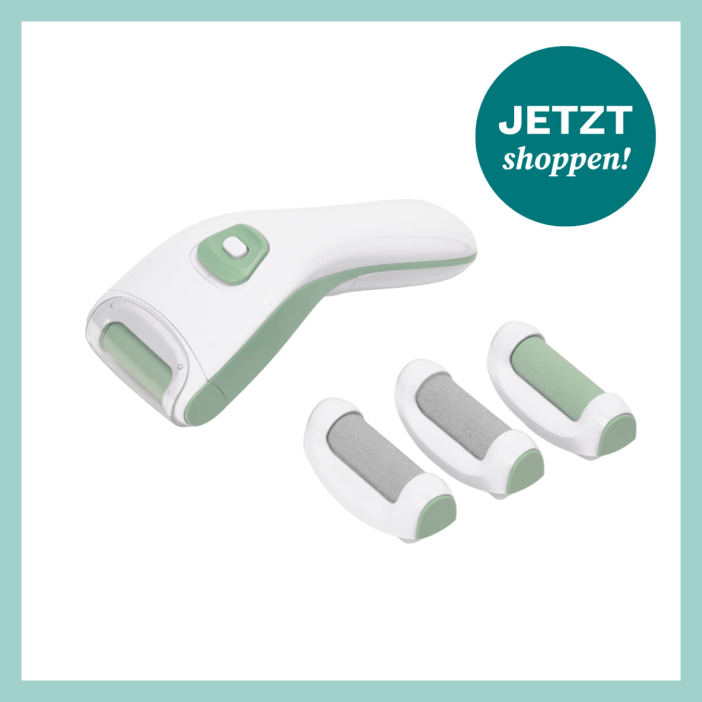Elektrischer Hornhautentferner mit verschiedenen Aufs&auml;tzen.