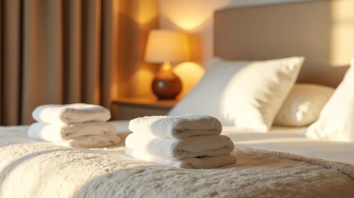 Hotelbett mit frischen Handtüchern
