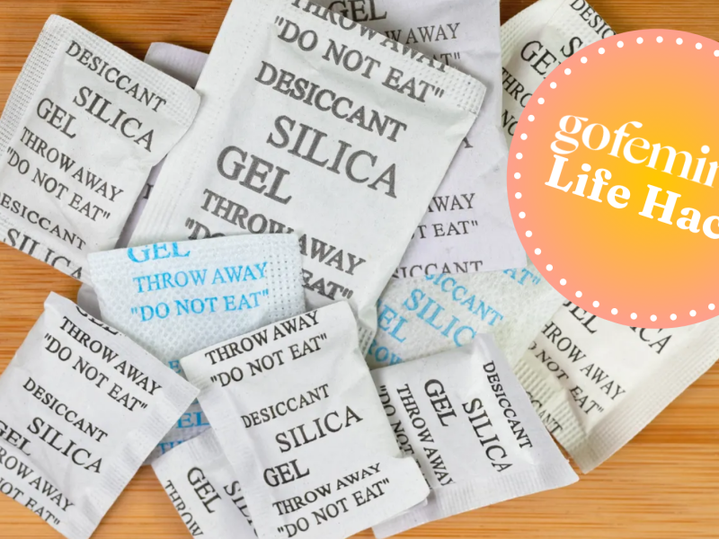 Silica Beutel daneben gofeminin Logo