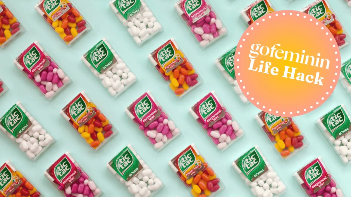 Tic Tac Packungen vor einem grünen Hintergrund mit dem gofeminin Logo.