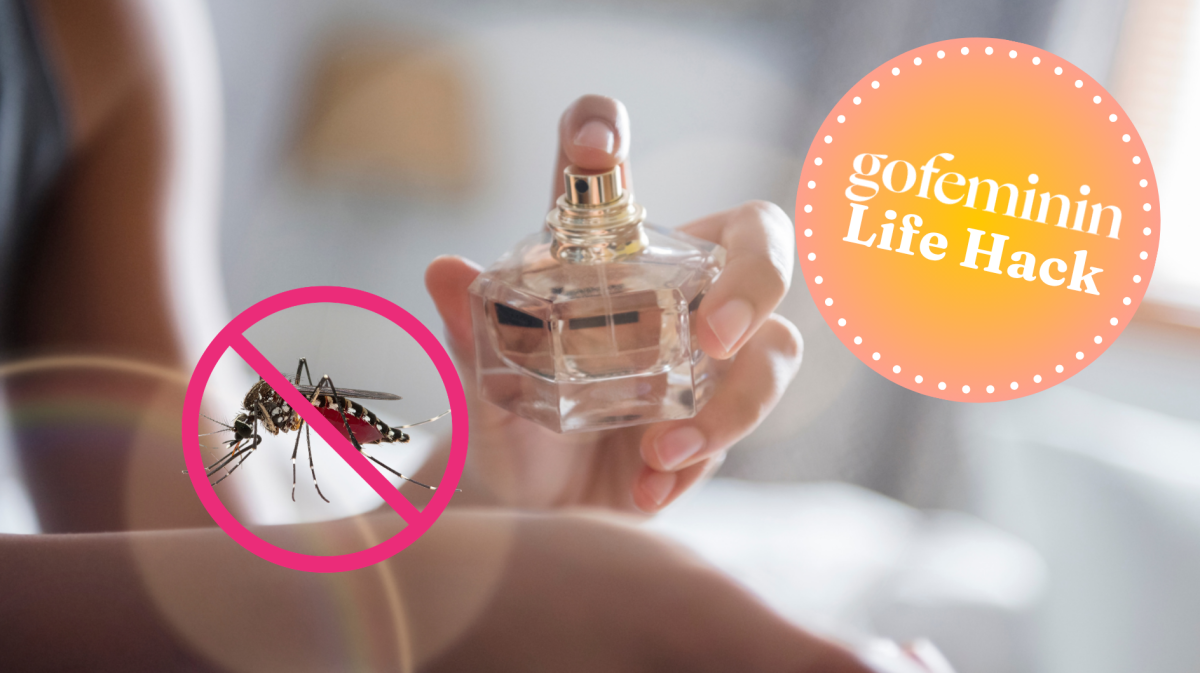 Parfum mit Mücke und Verbotsschild und gofeminin Logo