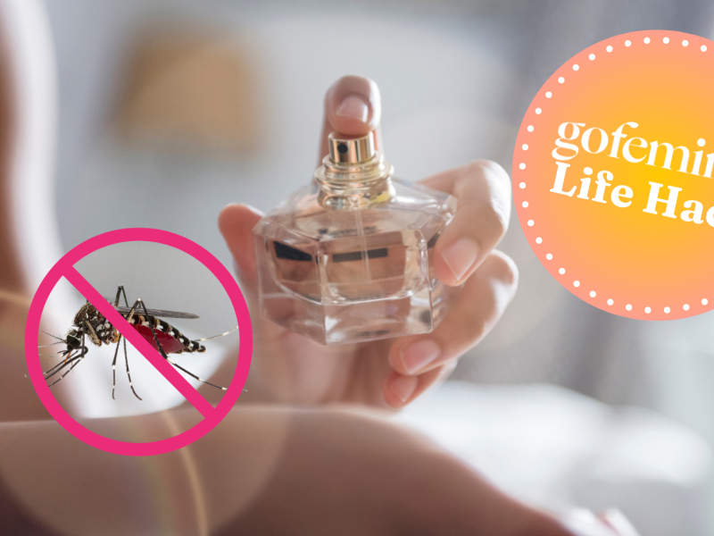 Parfum mit Mücke und Verbotsschild und gofeminin Logo